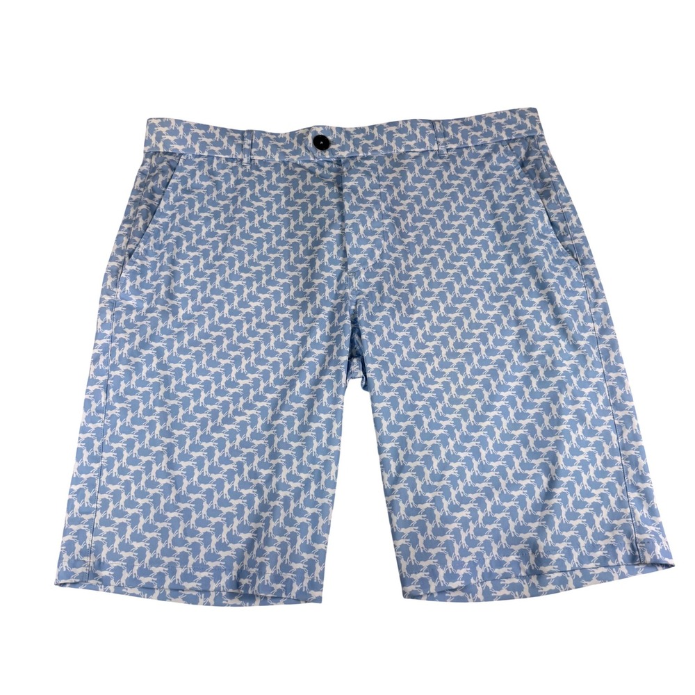 Greyson Wolf Print Golf Shorts Mens 36 Blue White Performance Stretch Golfcore